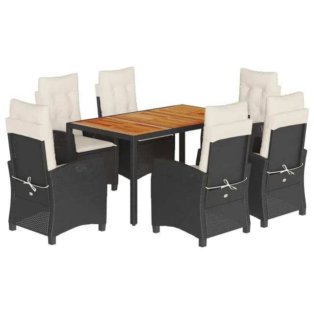 vidaXL 7-Tlg Garten-Essgruppe mit Kissen Schwarz Poly Rattan 3212658