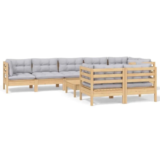 vidaXL 9-Tlg Garten-Lounge-Set mit Grauen Kissen Kiefer Massivholz 3096507