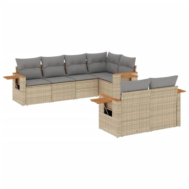 vidaXL 7-Tlg Garten-Sofagarnitur mit Kissen Grau Poly Rattan 3259386
