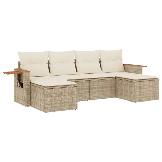 vidaXL 6-Tlg Garten-Sofagarnitur mit Kissen Beige Poly Rattan 3259461