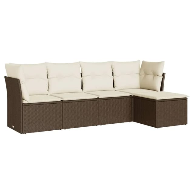 vidaXL 5-Tlg Garten-Sofagarnitur mit Kissen Braun Poly Rattan 3217563