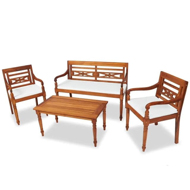 vidaXL 4-Tlg Garten-Lounge-Set mit Auflagen Massivholz Teak 43055