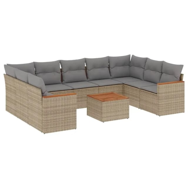 vidaXL 10-Tlg Garten-Sofagarnitur mit Kissen Beige Poly Rattan 3258685