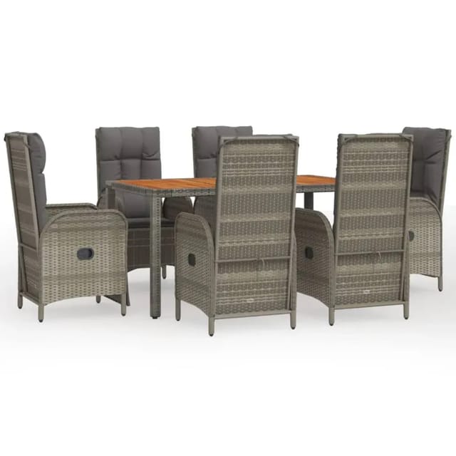 vidaXL 7-Tlg Garten-Essgruppe mit Kissen Grau Poly Rattan 3185051
