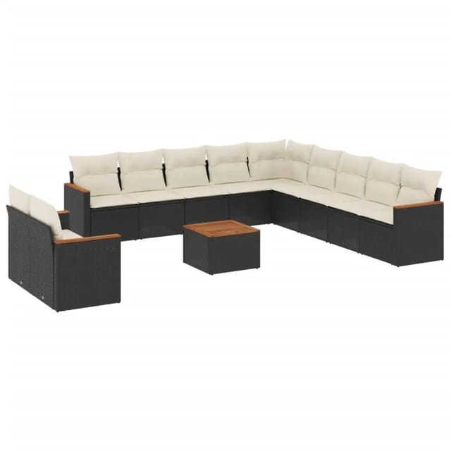vidaXL 12-Tlg Garten-Sofagarnitur mit Kissen Schwarz Poly Rattan 3226133