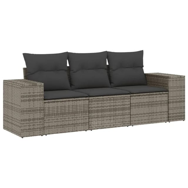 vidaXL 3-Tlg Garten-Sofagarnitur mit Kissen Grau Poly Rattan 3254597