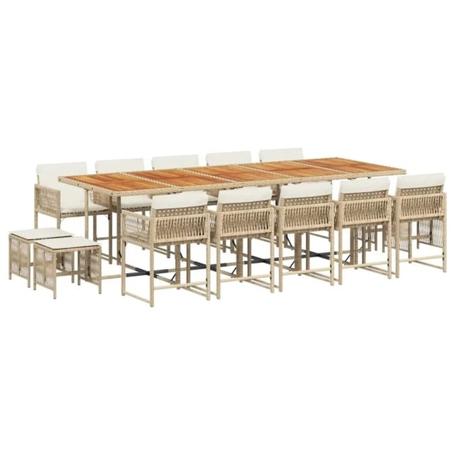 vidaXL 15-Tlg Garten-Essgruppe mit Kissen Beige Poly Rattan 3211540