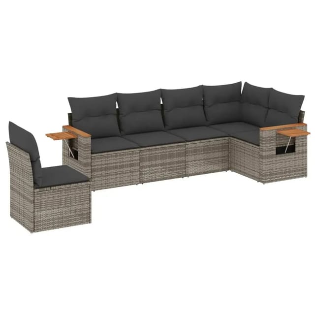 vidaXL 6-Tlg Garten-Sofagarnitur mit Kissen Grau Poly Rattan 3259260