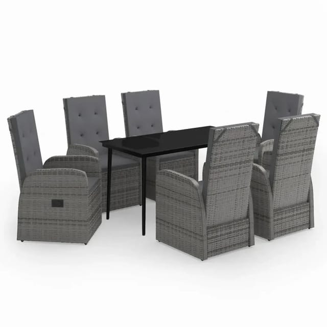 vidaXL 7-Tlg Garten-Essgruppe mit Kissen Grau 3099488