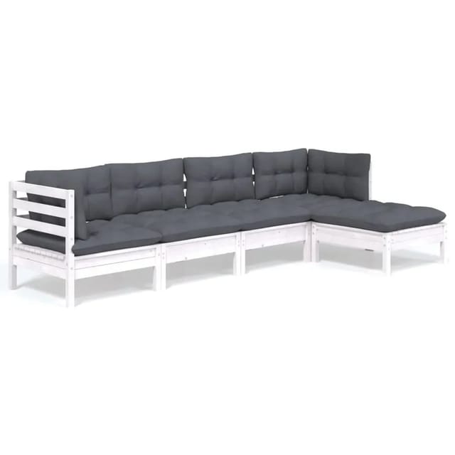 vidaXL 5-Tlg Garten-Lounge-Set mit Kissen Weiß Kiefernholz 3096359