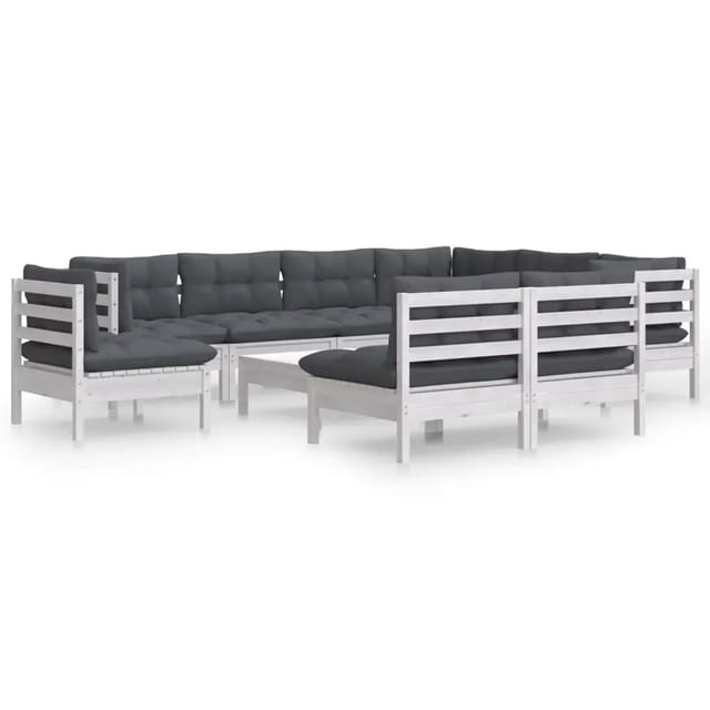 vidaXL 10-Tlg Garten-Lounge-Set mit Kissen Weiß Kiefer Massivholz 3096750