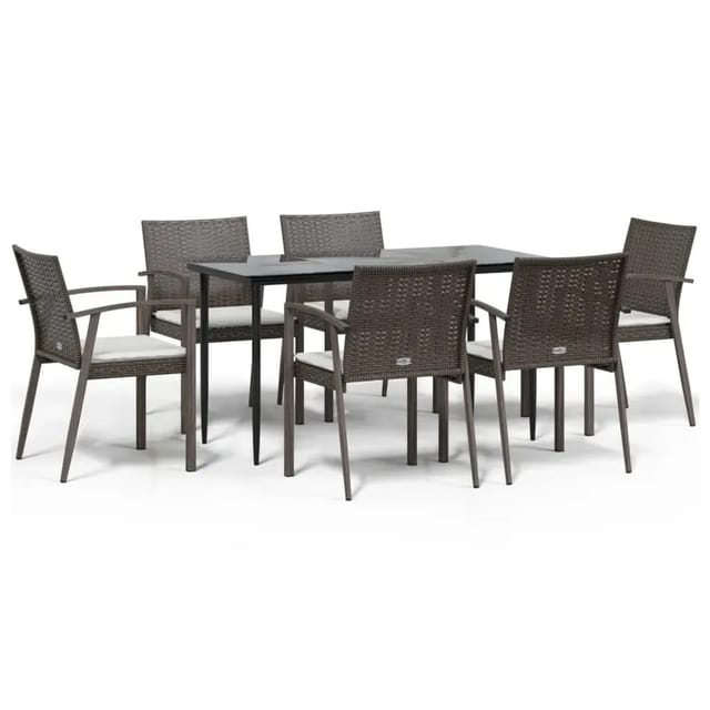 vidaXL 7-Tlg Garten-Essgruppe mit Kissen Poly Rattan und Stahl 3186974