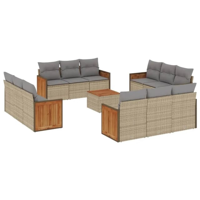 vidaXL 13-Tlg Garten-Sofagarnitur mit Kissen Beige Poly Rattan 3259924