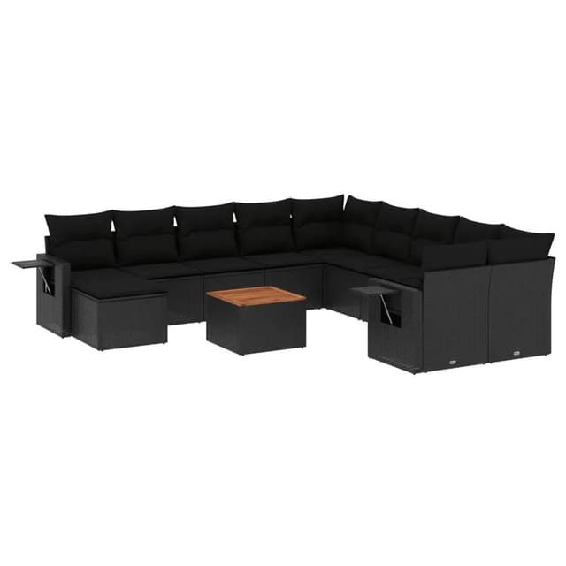 vidaXL 12-Tlg Garten-Sofagarnitur mit Kissen Schwarz Poly Rattan 3257189