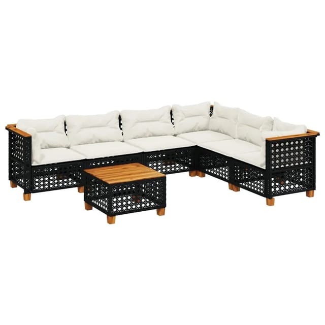 vidaXL 7-Tlg Garten-Sofagarnitur mit Kissen Schwarz Poly Rattan 3261866