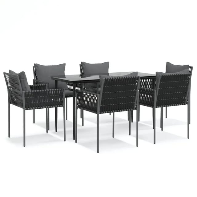 vidaXL 7-Tlg Garten-Essgruppe mit Kissen Poly Rattan und Stahl 3187056
