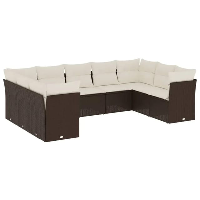 vidaXL 9-Tlg Garten-Sofagarnitur mit Kissen Braun Poly Rattan 3249972