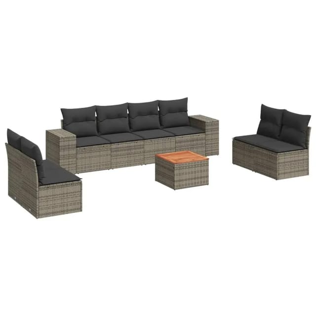 vidaXL 9-Tlg Garten-Sofagarnitur mit Kissen Grau Poly Rattan 3225409
