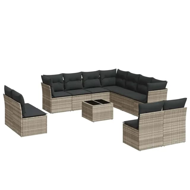 vidaXL 12-Tlg Garten-Sofagarnitur mit Kissen Hellgrau Poly Rattan 3217832