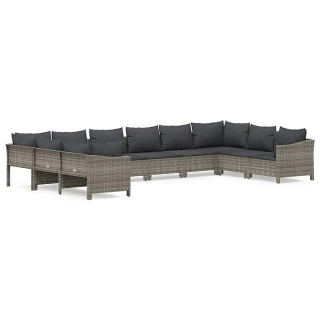 vidaXL 10-Tlg Garten-Lounge-Set mit Kissen Grau Poly Rattan 3187306
