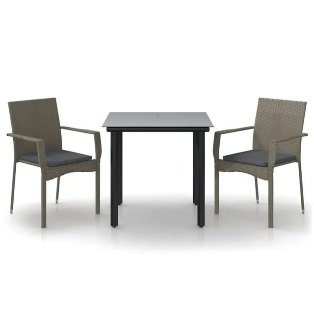 vidaXL 3-Tlg Garten-Essgruppe mit Kissen Schwarz und Grau Poly Rattan 3185137