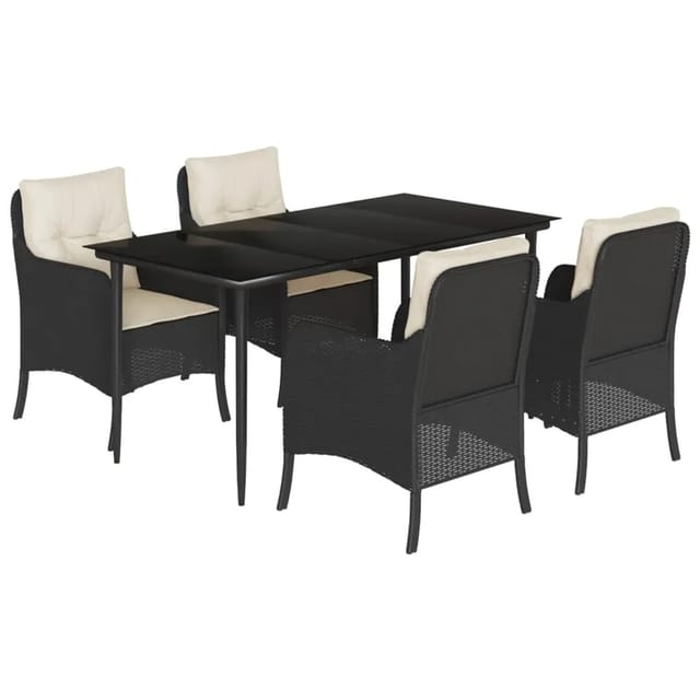 vidaXL 5-Tlg Garten-Essgruppe mit Kissen Schwarz Poly Rattan 3211909
