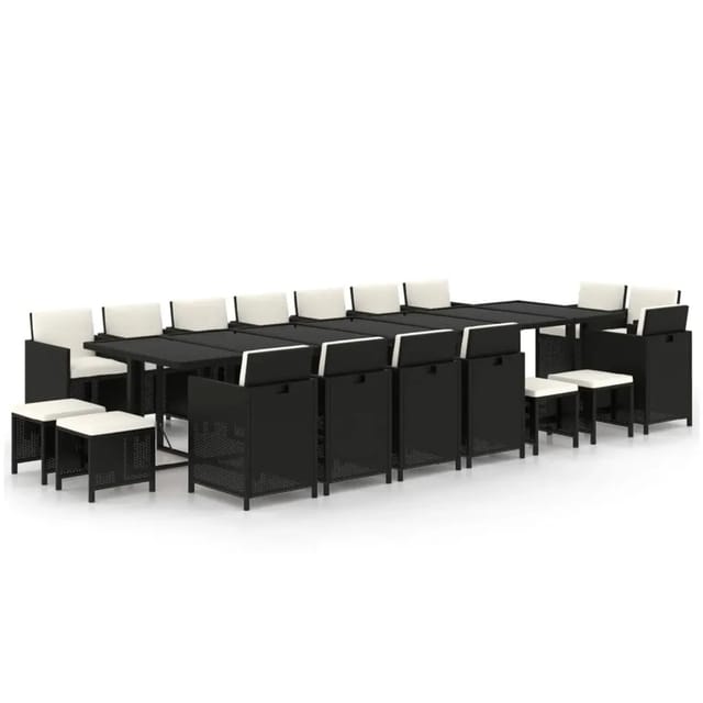 vidaXL 19-Tlg Garten-Essgruppe mit Kissen Poly Rattan Schwarz 3095642