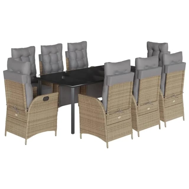 vidaXL 9-Tlg Garten-Essgruppe mit Kissen Beigemischung Poly Rattan 3213461