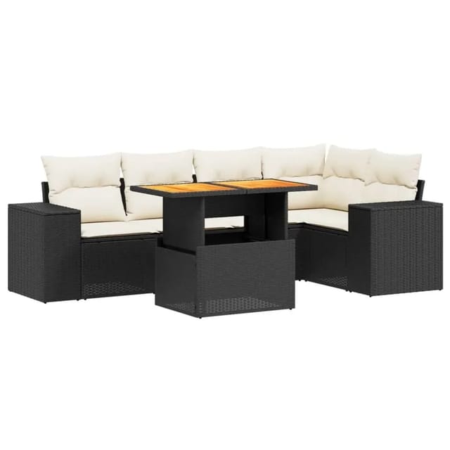 vidaXL 6-Tlg Garten-Sofagarnitur mit Kissen Schwarz Poly Rattan 3272624