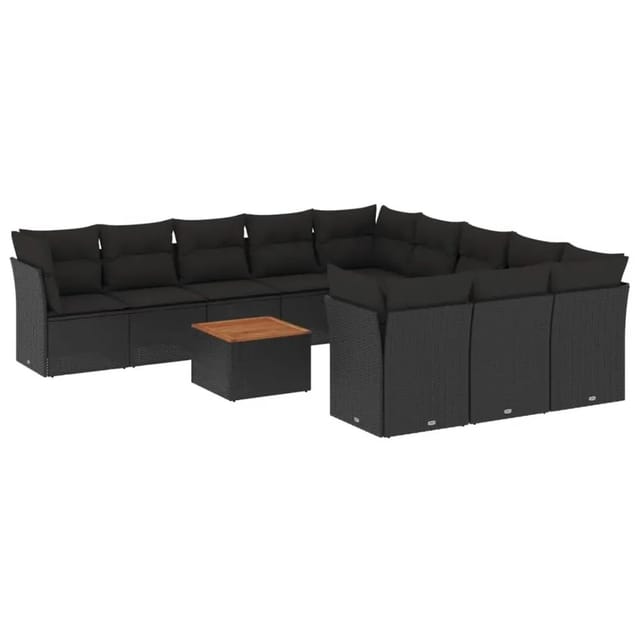 vidaXL 12-Tlg Garten-Sofagarnitur mit Kissen Schwarz Poly Rattan 3256237