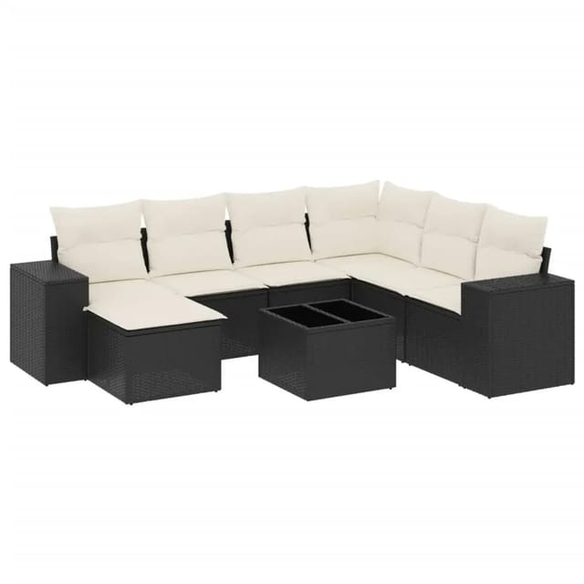 vidaXL 8-Tlg Garten-Sofagarnitur mit Kissen Schwarz Poly Rattan 3255243