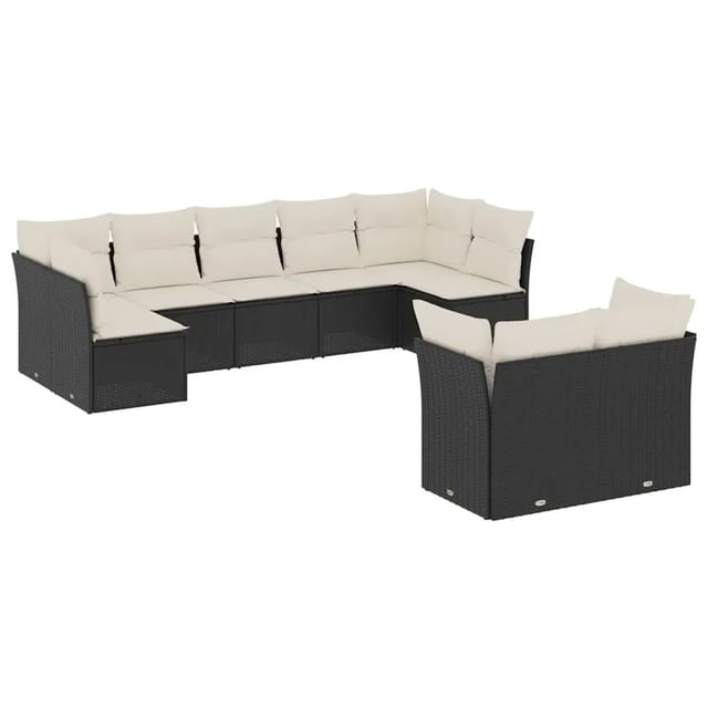 vidaXL 9-Tlg Garten-Sofagarnitur mit Kissen Schwarz Poly Rattan 3249985