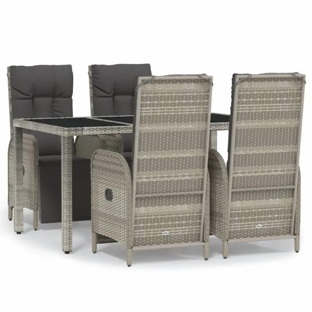 vidaXL 5-Tlg Garten-Essgruppe mit Kissen Grau Poly Rattan 3185031