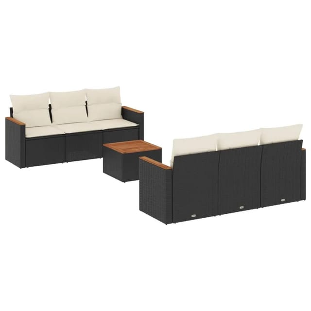 vidaXL 7-Tlg Garten-Sofagarnitur mit Kissen Schwarz Poly Rattan 3225790
