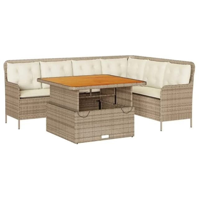 vidaXL 2-Tlg Garten-Sofagarnitur mit Kissen Beige Poly Rattan 3262086