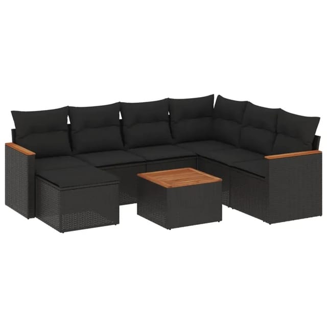 vidaXL 8-Tlg Garten-Sofagarnitur mit Kissen Schwarz Poly Rattan 3226209