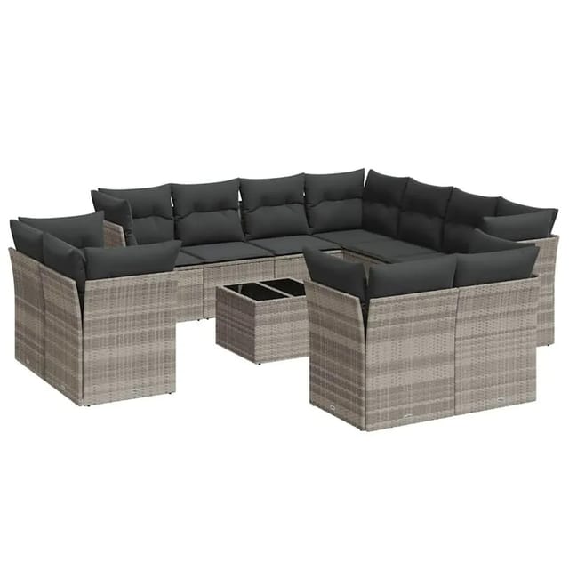 vidaXL 12-Tlg Garten-Sofagarnitur mit Kissen Hellgrau Poly Rattan 3218522
