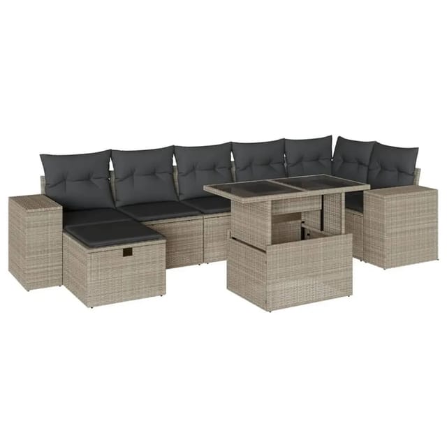 vidaXL 8-Tlg Garten-Sofagarnitur mit Kissen Hellgrau Poly Rattan 3275312