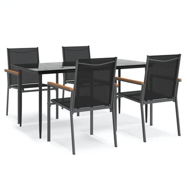 vidaXL 5-Tlg Garten-Essgruppe Schwarz Textilene und Stahl 3187037