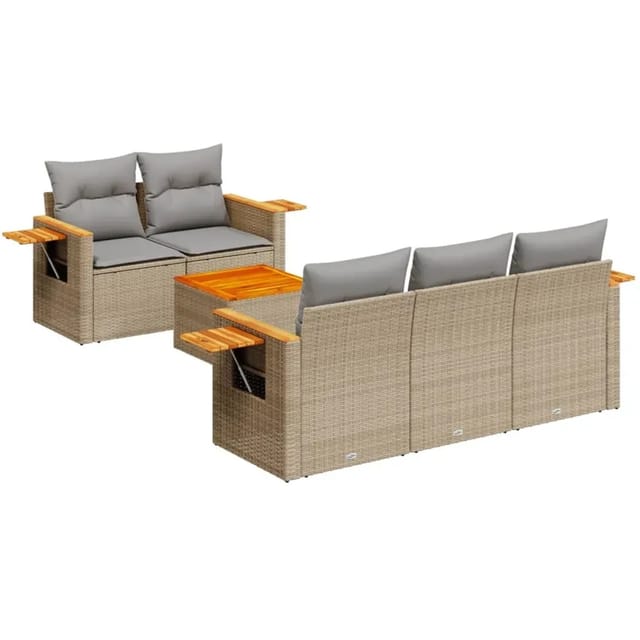 vidaXL 6-Tlg Garten-Sofagarnitur mit Kissen Beige Poly Rattan 3259028