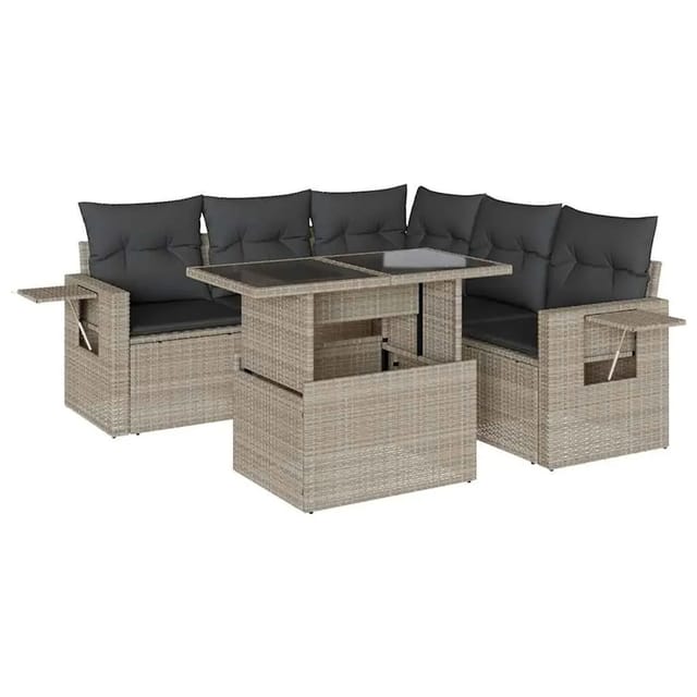 vidaXL 6-Tlg Garten-Sofagarnitur mit Kissen Hellgrau Poly Rattan 3267902