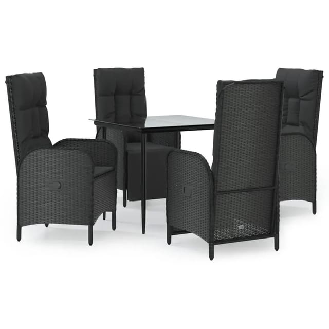 vidaXL 5-Tlg Garten-Essgruppe mit Kissen Schwarz Poly Rattan 3185175