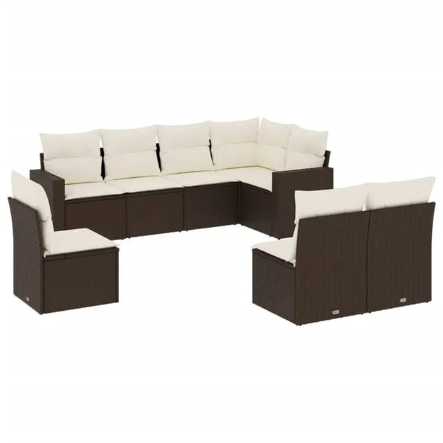 vidaXL 8-Tlg Garten-Sofagarnitur mit Kissen Braun Poly Rattan 3219063