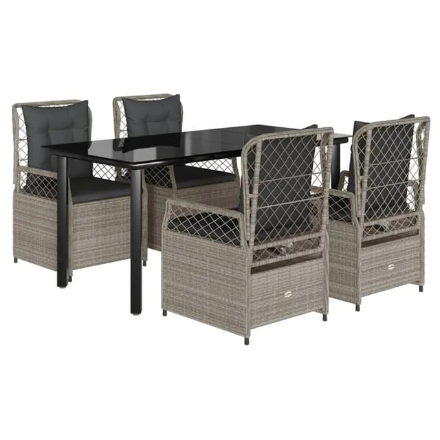 vidaXL 5-Tlg Garten-Essgruppe mit Kissen Hellgrau Poly Rattan 3263037
