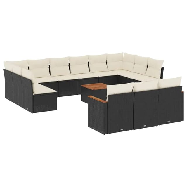 vidaXL 14-Tlg Garten-Sofagarnitur mit Kissen Schwarz Poly Rattan 3226462
