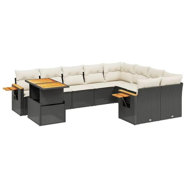 vidaXL 10-Tlg Garten-Sofagarnitur mit Kissen Schwarz Poly Rattan 3273681