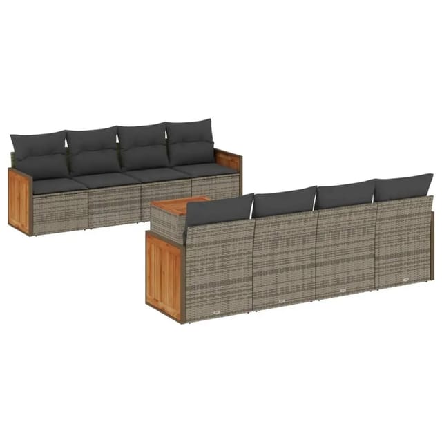 vidaXL 9-Tlg Garten-Sofagarnitur mit Kissen Grau Poly Rattan 3227502