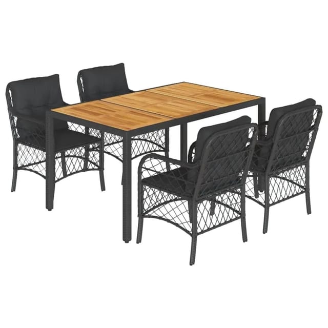 vidaXL 5-Tlg Garten-Essgruppe mit Kissen Schwarz Poly Rattan 3212044