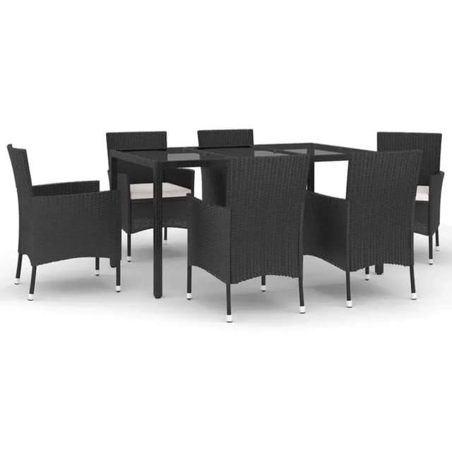 vidaXL 7-Tlg Garten-Essgruppe mit Kissen Schwarz Poly Rattan 3187319