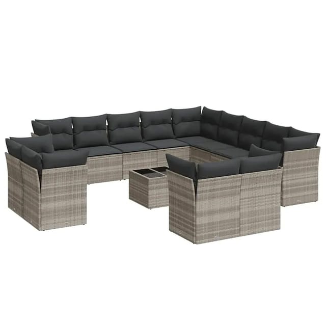 vidaXL 14-Tlg Garten-Sofagarnitur mit Kissen Hellgrau Poly Rattan 3218562
